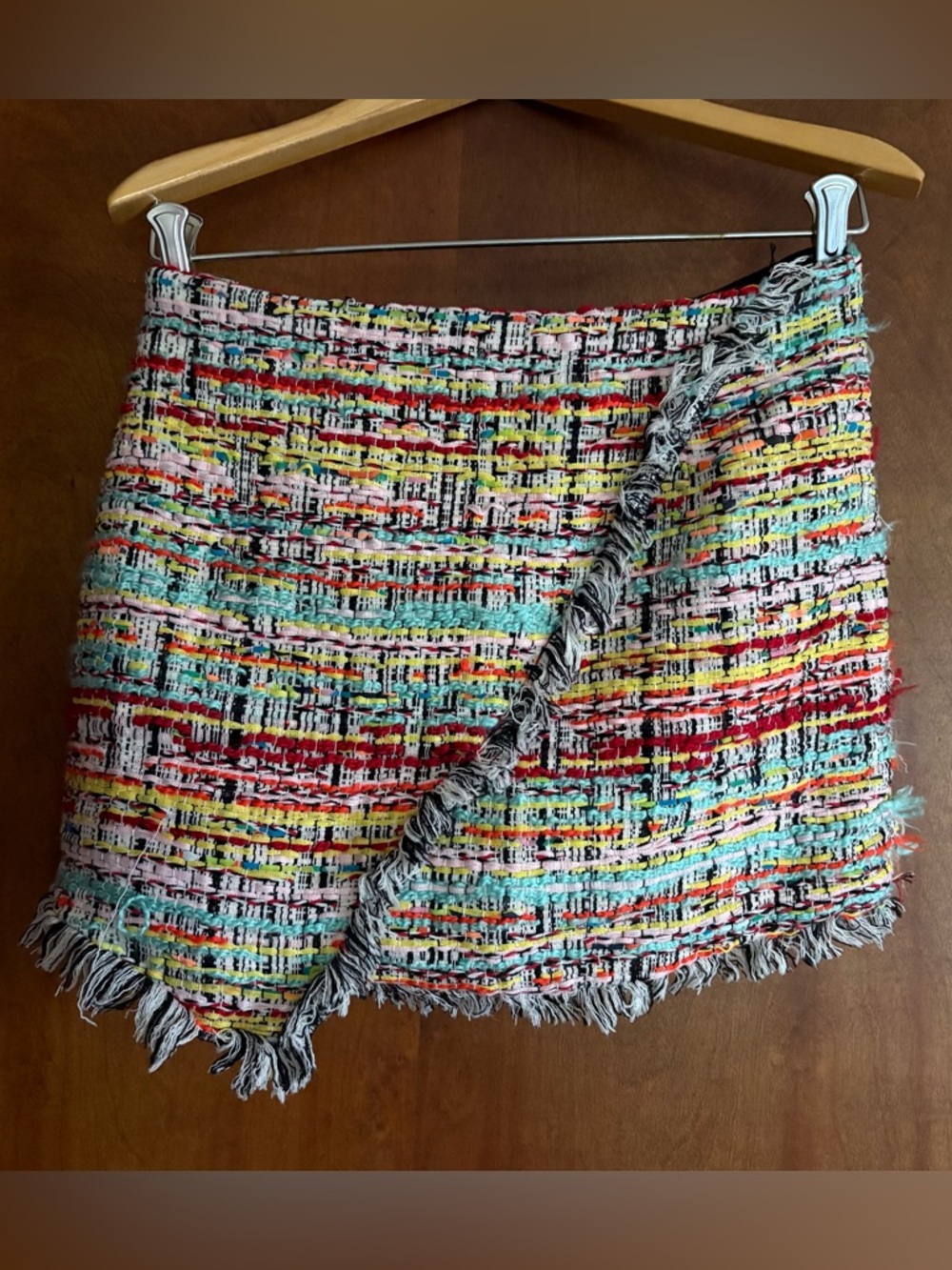 Forever 21 Multicolor Tweed Fringe Skirt - Red, Yellow, Aqua, Pink, Black, Cream
